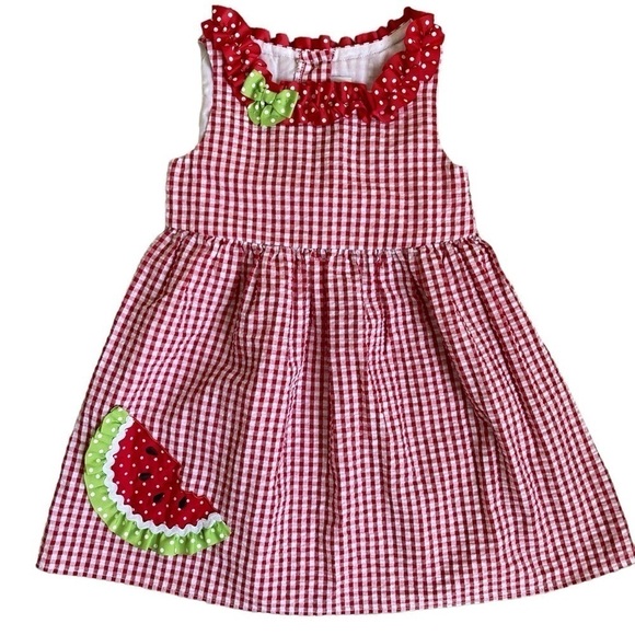 Emily Rose Girls Red White Gingham Seersucker Summer Dress Watermelon Size 3T - Picture 5 of 14